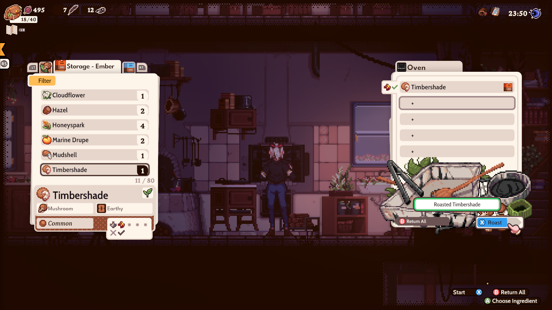 Gameplay Screenshot of cooking with the oven.