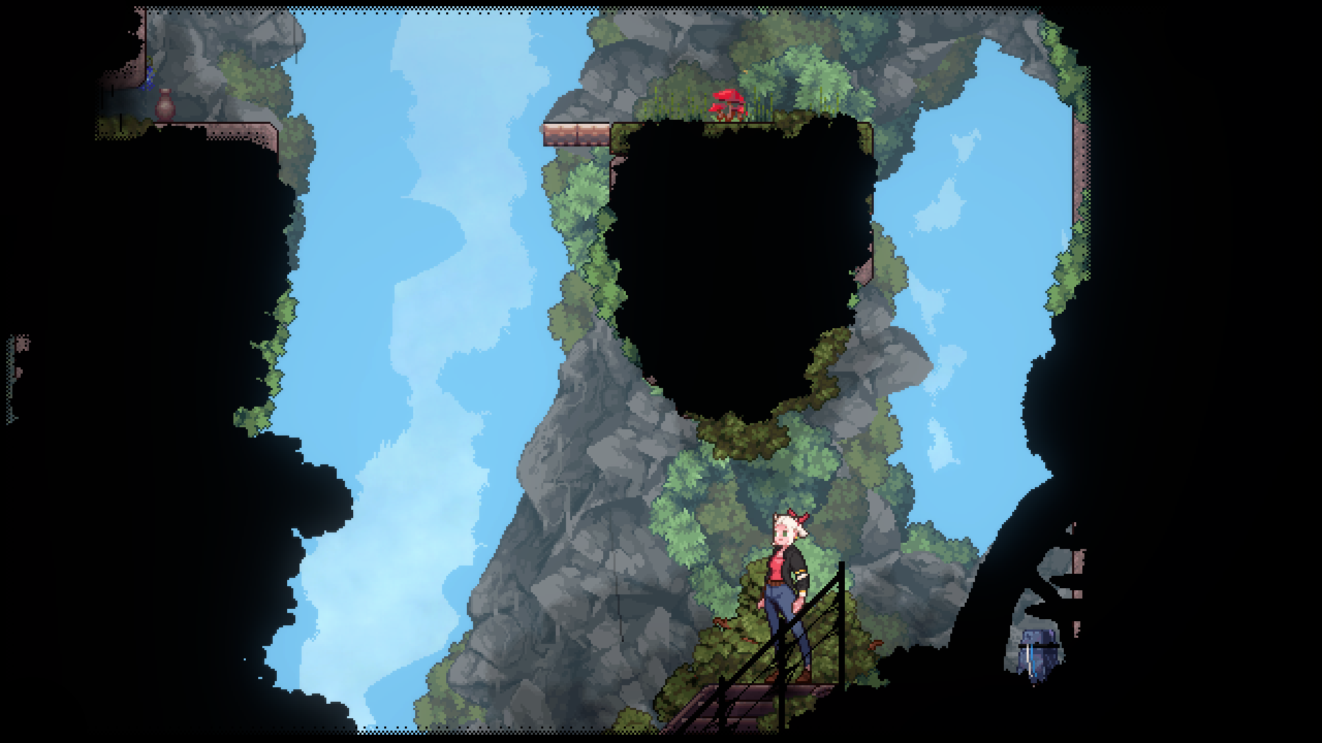 Gameplay Screenshot of Flora standing in a patch of nature. 