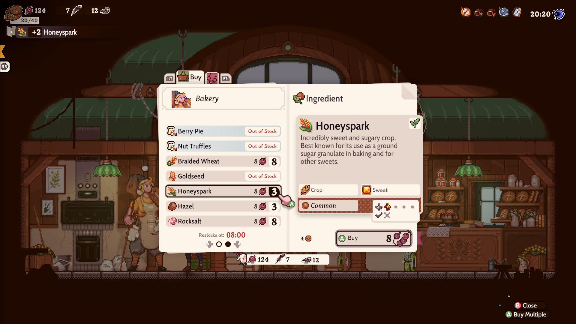 Gameplay Screenshot of shopping for ingredients at the bakery.