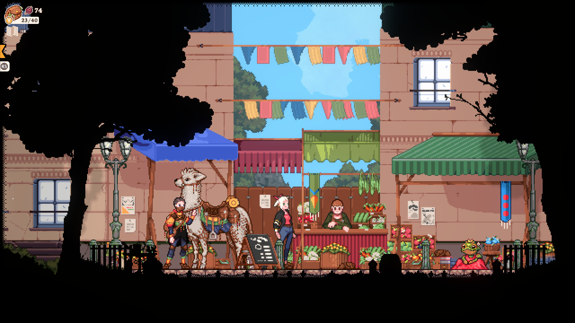Gameplay Screenshot of Flora shopping at a market.